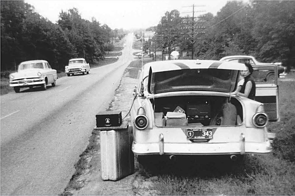 Alabama 1955 police car with open trunk chowing radar unit