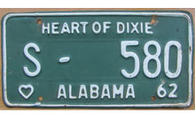 Alabama 1962 police license plate
