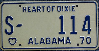 Alabama 1970 police license plate