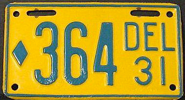 Delaware 1931 motorcycle license plate