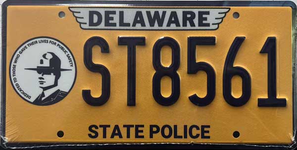 Delaware police license plate