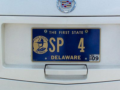 Delaware police license plate