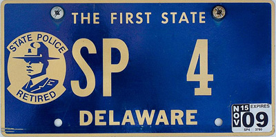 Delaware police license plate