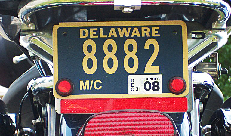 Delaware police motorcycle license plate