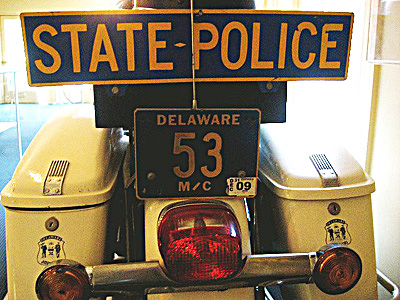 Delaware police motorcycle license plate