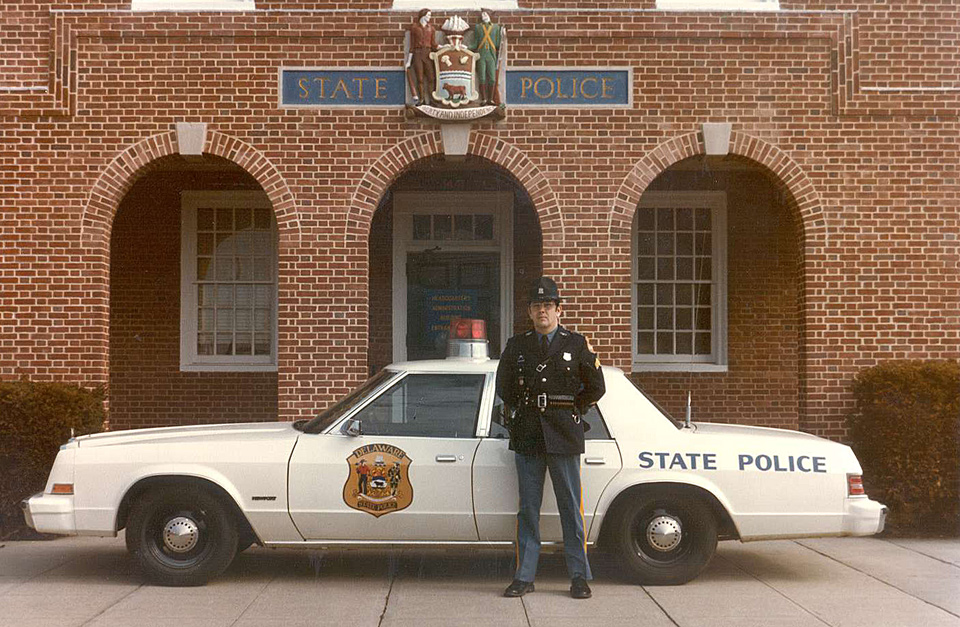 Delaware police car and officer