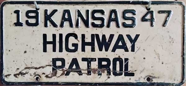 Kansas 1947 police lincense plate