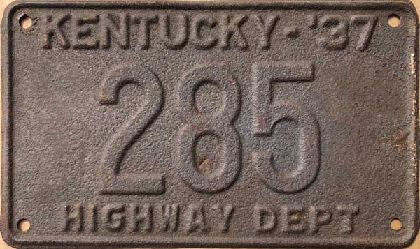 Kentucky 1938 police license plate