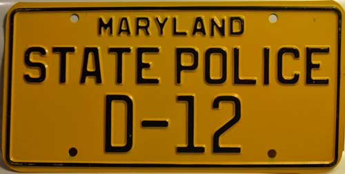 Maryland police license plate