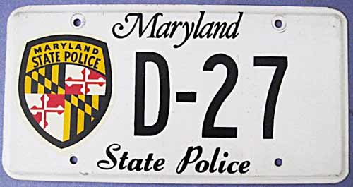 Maryland police license plate