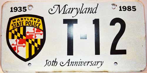 Maryland police license plate