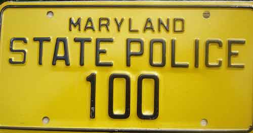 Maryland police licence plate