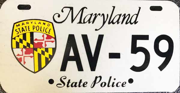 Maryland police license plate