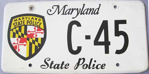 Maryland police license plate