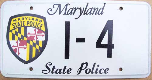 Maryland police license plate