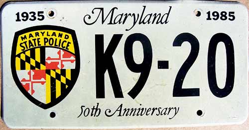 Maryland police license plate