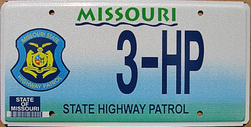 Missouri police license plate