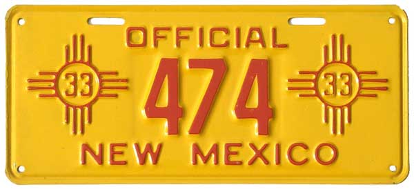 New Mexico license plate image