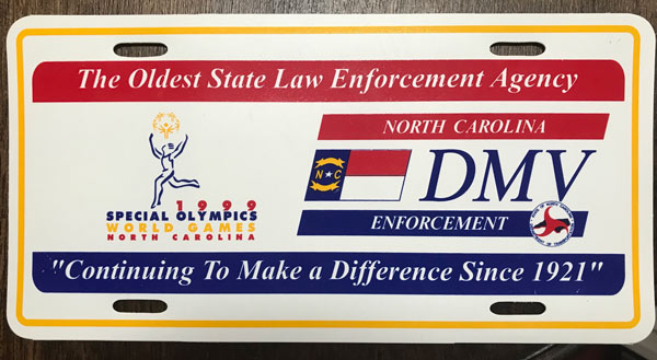 North Carolina police license plate image