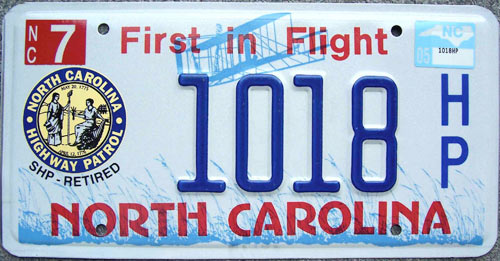 North Carolina police license plate image