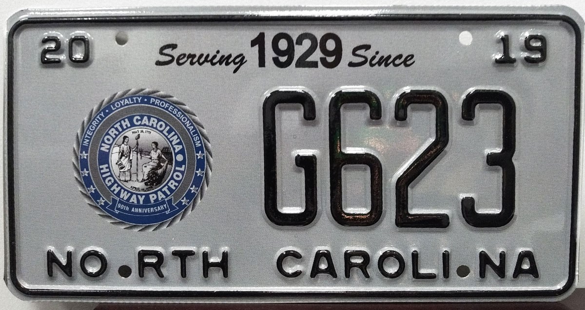 North Carolina police license plate image