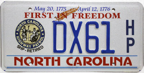 North Carolina police license plate image