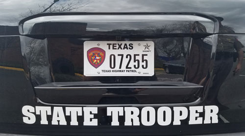 Texas  police license plate on car