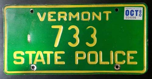 Vermont  police license plate image