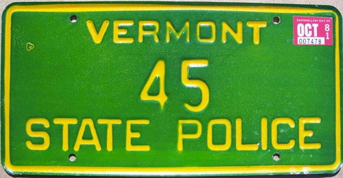 Vermont  police license plate image