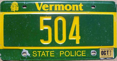 Vermont  police license plate image